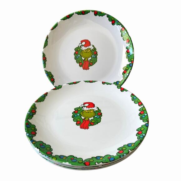 Dr. Seuss THE GRINCH Melamine Dinner Plates Set of 4 Green Red Christmas NEW - Picture 5 of 15